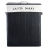 Black Bamboo 2-Bin Lights Darks Laundry Hamper with Handles