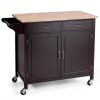 Brown Kitchen Island Storage Cart with Wood Top and Casters