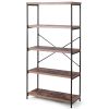 Industrial Metal Wood 5-Tier Bookcase Storage Rack Book Shelf