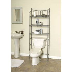 Bathroom Space Saving Over the Toilet Linen Tower Shelving Unit in Nickel Finish