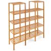 Bamboo Wood 4-Shelf Bookcase Plant Stand Shelving Unit