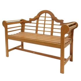 Solid Wood Outdoor Lattice Back Garden Bench with Armrests in Natural Finish