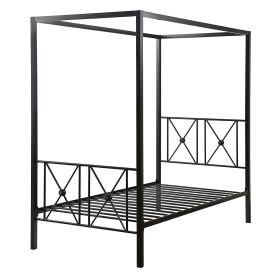 Twin size Black Metal Canopy Bed Frame with Medallion Accents