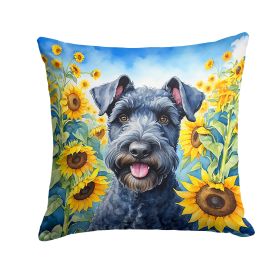 Kerry Blue Terrier in Sunflowers Throw Pillow Machine Washable, Indoor Outdoor Decorative Pillow for Couch, Bed or Patio, 14Hx14W