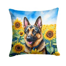 German Shepherd in Sunflowers Throw Pillow Machine Washable, Indoor Outdoor Decorative Pillow for Couch, Bed or Patio, 14Hx14W