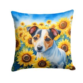 Jack Russell Terrier in Sunflowers Throw Pillow Machine Washable, Indoor Outdoor Decorative Pillow for Couch, Bed or Patio, 14Hx14W