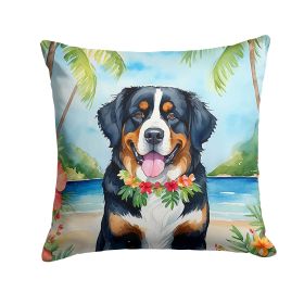 Bernese Mountain Dog Luau Throw Pillow Machine Washable, Indoor Outdoor Decorative Pillow for Couch, Bed or Patio, 14Hx14W