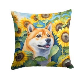 Shiba Inu in Sunflowers Throw Pillow Machine Washable, Indoor Outdoor Decorative Pillow for Couch, Bed or Patio, 14Hx14W