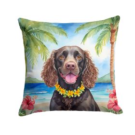 American Water Spaniel Luau Throw Pillow Machine Washable, Indoor Outdoor Decorative Pillow for Couch, Bed or Patio, 14Hx14W