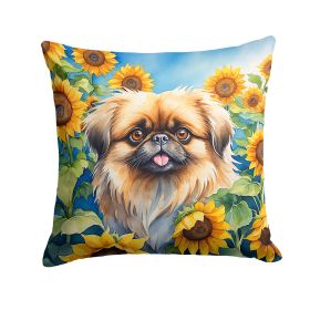 Pekingese in Sunflowers Throw Pillow Machine Washable, Indoor Outdoor Decorative Pillow for Couch, Bed or Patio, 14Hx14W