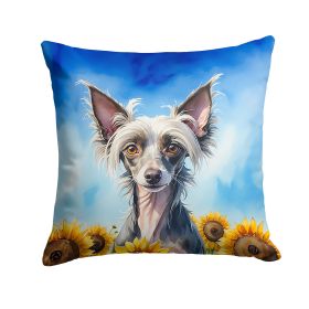 Chinese Crested in Sunflowers Throw Pillow Machine Washable, Indoor Outdoor Decorative Pillow for Couch, Bed or Patio, 14Hx14W