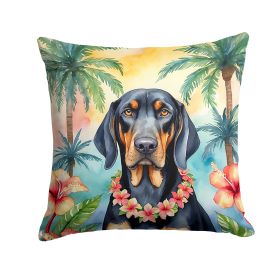 Black and Tan Coonhound Luau Throw Pillow Machine Washable, Indoor Outdoor Decorative Pillow for Couch, Bed or Patio, 14Hx14W