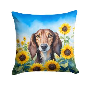 Saluki in Sunflowers Throw Pillow Machine Washable, Indoor Outdoor Decorative Pillow for Couch, Bed or Patio, 14Hx14W