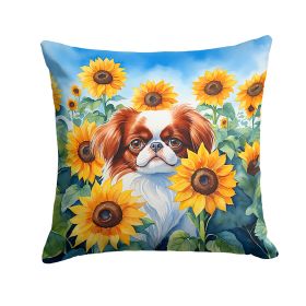 petJapanese Chin in Sunflowers Throw Pillow Machine Washable, Indoor Outdoor Decorative Pillow for Couch, Bed or Patio, 14Hx14W