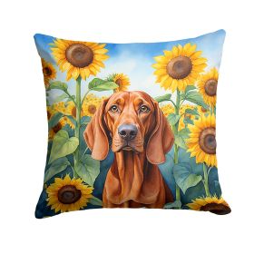 Redbone Coonhound in Sunflowers Throw Pillow Machine Washable, Indoor Outdoor Decorative Pillow for Couch, Bed or Patio, 14Hx14W