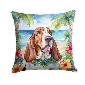 Basset Hound Luau Throw Pillow Machine Washable, Indoor Outdoor Decorative Pillow for Couch, Bed or Patio, 14Hx14W