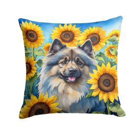 Keeshond in Sunflowers Throw Pillow Machine Washable, Indoor Outdoor Decorative Pillow for Couch, Bed or Patio, 14Hx14W