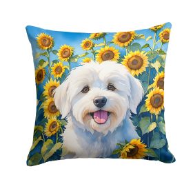 Coton de Tulear in Sunflowers Throw Pillow Machine Washable, Indoor Outdoor Decorative Pillow for Couch, Bed or Patio, 14Hx14W