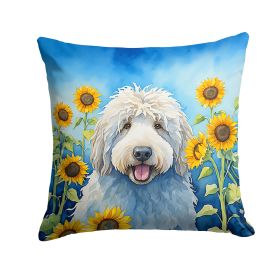 Komondor in Sunflowers Throw Pillow Machine Washable, Indoor Outdoor Decorative Pillow for Couch, Bed or Patio, 14Hx14W