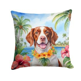 Brittany Spaniel Luau Throw Pillow Machine Washable, Indoor Outdoor Decorative Pillow for Couch, Bed or Patio, 14Hx14W