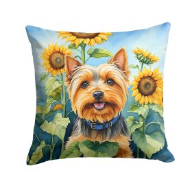 Silky Terrier in Sunflowers Throw Pillow Machine Washable, Indoor Outdoor Decorative Pillow for Couch, Bed or Patio, 14Hx14W