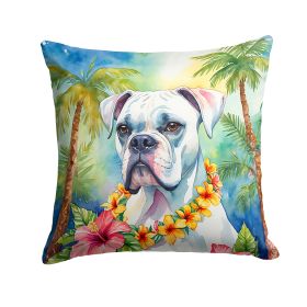 White Boxer Luau Throw Pillow Machine Washable, Indoor Outdoor Decorative Pillow for Couch, Bed or Patio, 14Hx14W