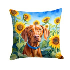 Vizsla in Sunflowers Throw Pillow Machine Washable, Indoor Outdoor Decorative Pillow for Couch, Bed or Patio, 14Hx14W