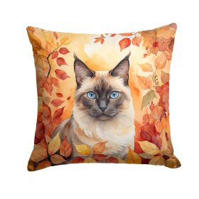 Birman Cat in Fall Leaves Throw Pillow Machine Washable, Indoor Outdoor Decorative Pillow for Couch, Bed or Patio, 14Hx14W