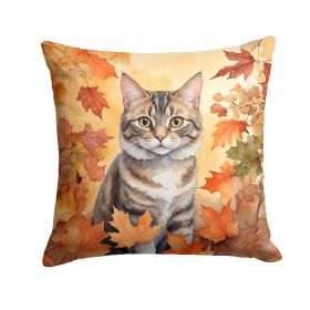 American Bobtail Cat in Fall Leaves Throw Pillow Machine Washable, Indoor Outdoor Decorative Pillow for Couch, Bed or Patio, 14Hx14W