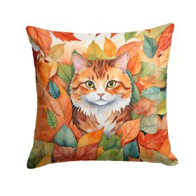 Foldex Exotic Fold Cat in Fall Leaves Throw Pillow Machine Washable, Indoor Outdoor Decorative Pillow for Couch, Bed or Patio, 14Hx14W