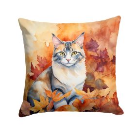 Aphrodite Giant Cat in Fall Leaves Throw Pillow Machine Washable, Indoor Outdoor Decorative Pillow for Couch, Bed or Patio, 14Hx14W