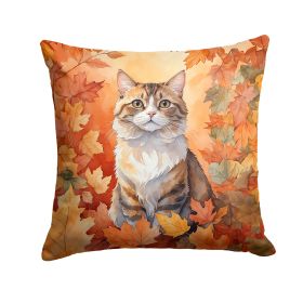 Chantilly Tiffany Cat in Fall Leaves Throw Pillow Machine Washable, Indoor Outdoor Decorative Pillow for Couch, Bed or Patio, 14Hx14W