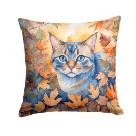 Ojos Azules Cat in Fall Leaves Throw Pillow Machine Washable, Indoor Outdoor Decorative Pillow for Couch, Bed or Patio, 14Hx14W