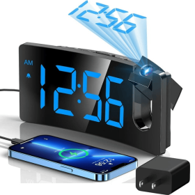 Mpow Projection Alarm Clock, Digital Clock with 180° Rotatable Projector, 3-Level Brightness, Progressive Volume, USB Charger, Battery Backup