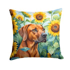 Rhodesian Ridgeback in Sunflowers Throw Pillow Machine Washable, Indoor Outdoor Decorative Pillow for Couch, Bed or Patio, 14Hx14W