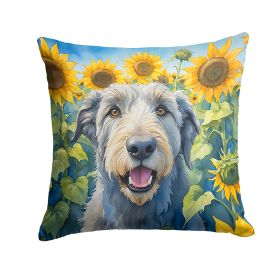 Irish Wolfhound in Sunflowers Throw Pillow Machine Washable, Indoor Outdoor Decorative Pillow for Couch, Bed or Patio, 14Hx14W