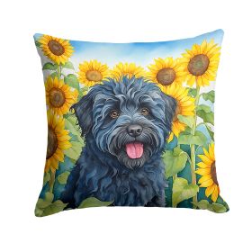 Puli in Sunflowers Throw Pillow Machine Washable, Indoor Outdoor Decorative Pillow for Couch, Bed or Patio, 14Hx14W