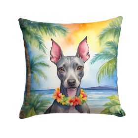 American Hairless Terrier Luau Throw Pillow Machine Washable, Indoor Outdoor Decorative Pillow for Couch, Bed or Patio, 14Hx14W