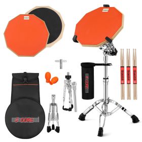 5 Core Drum Practice Pad Set 12" Adjustable Snare Drumming Stand Double Sided Silent Drummer Kit - DPAD COMBO ORG