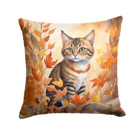 Owyhee Bob Cat in Fall Leaves Throw Pillow Machine Washable, Indoor Outdoor Decorative Pillow for Couch, Bed or Patio, 14Hx14W