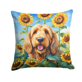 Otterhound in Sunflowers Throw Pillow Machine Washable, Indoor Outdoor Decorative Pillow for Couch, Bed or Patio, 14Hx14W