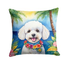 Bichon Frise Luau Throw Pillow Machine Washable, Indoor Outdoor Decorative Pillow for Couch, Bed or Patio, 14Hx14W