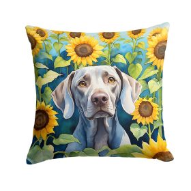 Weimaraner in Sunflowers Throw Pillow Machine Washable, Indoor Outdoor Decorative Pillow for Couch, Bed or Patio, 14Hx14W