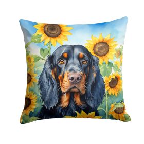 Gordon Setter in Sunflowers Throw Pillow Machine Washable, Indoor Outdoor Decorative Pillow for Couch, Bed or Patio, 14Hx14W