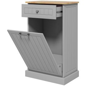 HOMCOM Kitchen Tilt Out Trash Bin Cabinet Free Standing Recycling Cabinet Trash Can Holder With Drawer, Gray