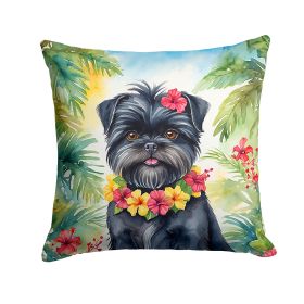 Affenpinscher Luau Throw Pillow Machine Washable, Indoor Outdoor Decorative Pillow for Couch, Bed or Patio, 14Hx14W