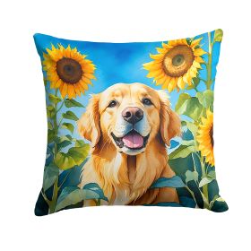 Golden Retriever in Sunflowers Throw Pillow Machine Washable, Indoor Outdoor Decorative Pillow for Couch, Bed or Patio, 14Hx14W