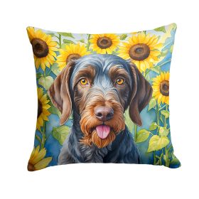 German Wirehaired Pointer in Sunflowers Throw Pillow Machine Washable, Indoor Outdoor Decorative Pillow for Couch, Bed or Patio, 14Hx14W