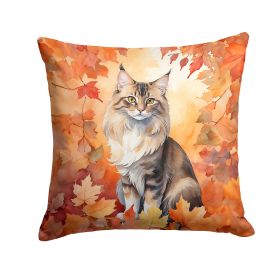 Oriental Longhair Cat in Fall Leaves Throw Pillow Machine Washable, Indoor Outdoor Decorative Pillow for Couch, Bed or Patio, 14Hx14W