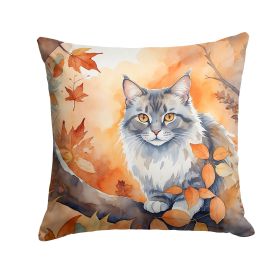 Australian Mist Cat in Fall Leaves Throw Pillow Machine Washable, Indoor Outdoor Decorative Pillow for Couch, Bed or Patio, 14Hx14W